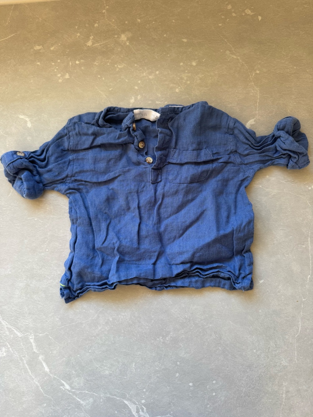 Kids Linen Navy Button Henley Top